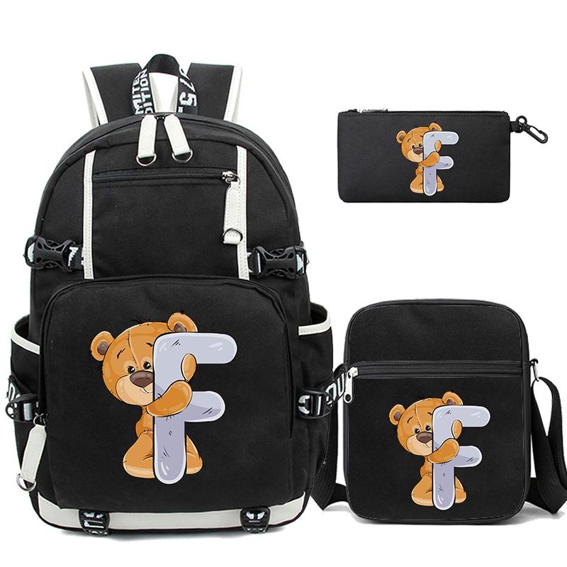 3Pcs/set Cute Little Bear 26 English Letters Bookbag Back To School Backpack Child Gift with Pencil Case Shoulder Bag Backpack