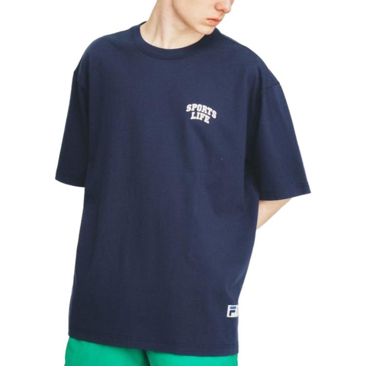 FILA T Shirts Unisex Marine Blue Crew Neck Moderate Straight Fit FE2RSF5106X-INA