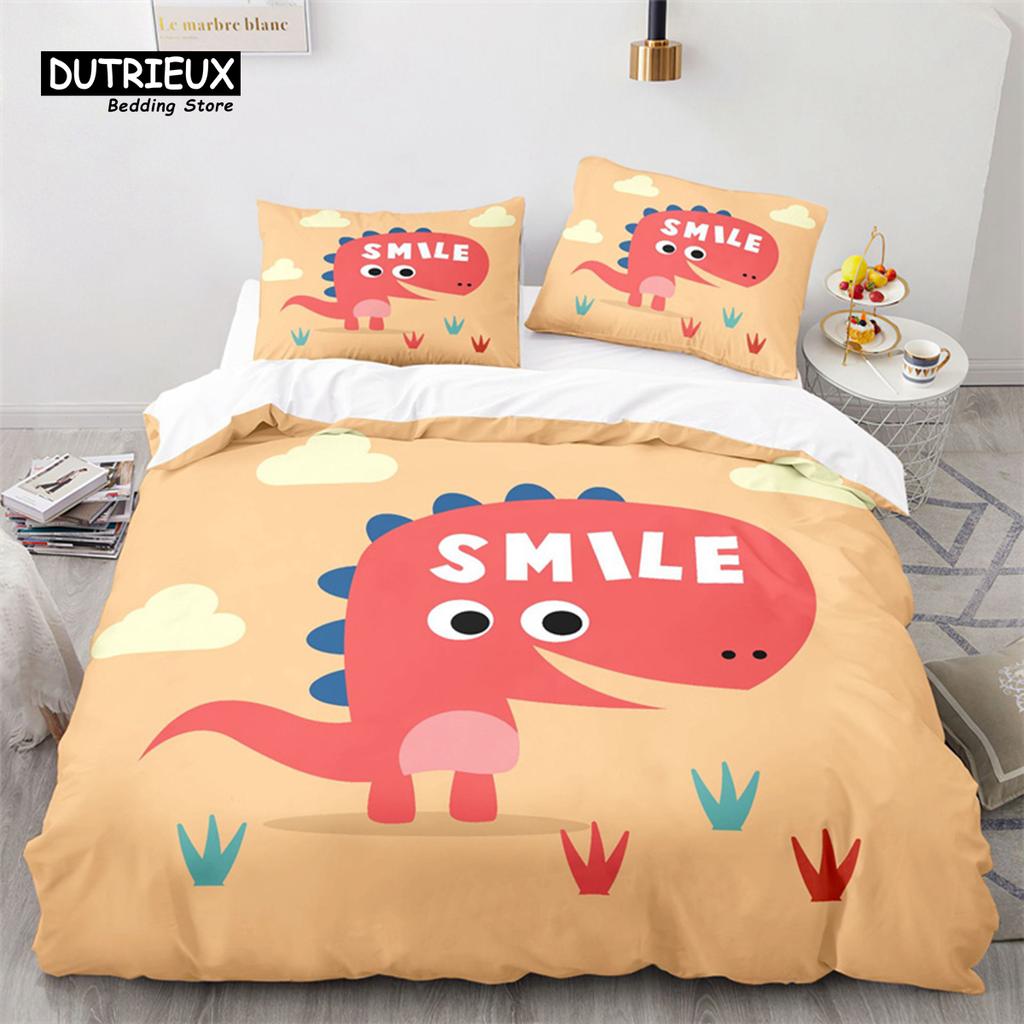 Desene animate dinozaur pilotă capac drăguț animal lenjerie de pat set twin pentru copii băieți fete decor microfibră pilotă capac cu fețe de pernă