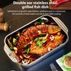 Głęboka blacha do pieczenia ze stali nierdzewnej, taca do grillowania ryb, taca do BBQ z pokrywką, prostokątna taca z płaskim dnem z podwójnymi uszami na kemping, do domu