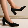 Fashion Rimocy Sexy Black Point Toe High Thick Heels Women's 2025 Spring Suede Leather Plus Size Pumps High-Quality Woman Office Heels