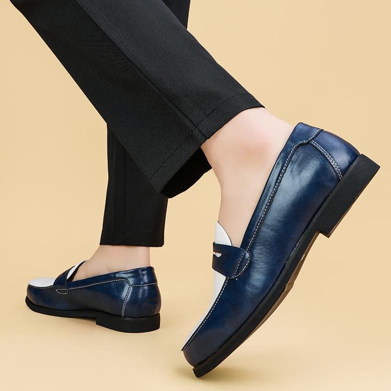New Gentleman Designer Penny Loafter Men's Pointed Black With White Slip On Wedding Shoes Formal Dress Footwear Zapatos Hombre