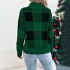 Women's Christmas Casual Color Block Plaid Long-Sleeved Turtleneck Sweater