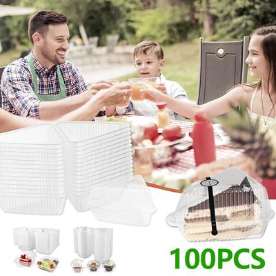 100Pcs Cake Slice Container Clear Triangle Square Round Dessert Box Food Packing Box Plastic Fruit Cupcake Mousse Cheesecake Box