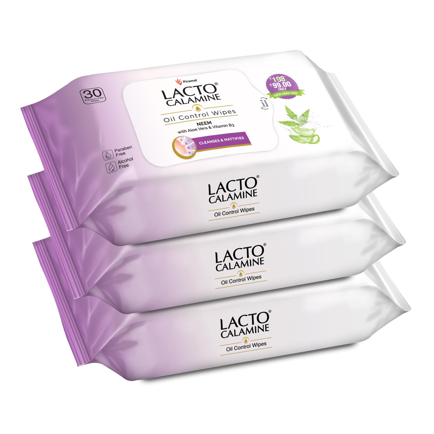 

Lacto Calamine Oil Control Face Wipes Pack of 3 30N Each Makeup Remover Wet Tissues for Women and Men