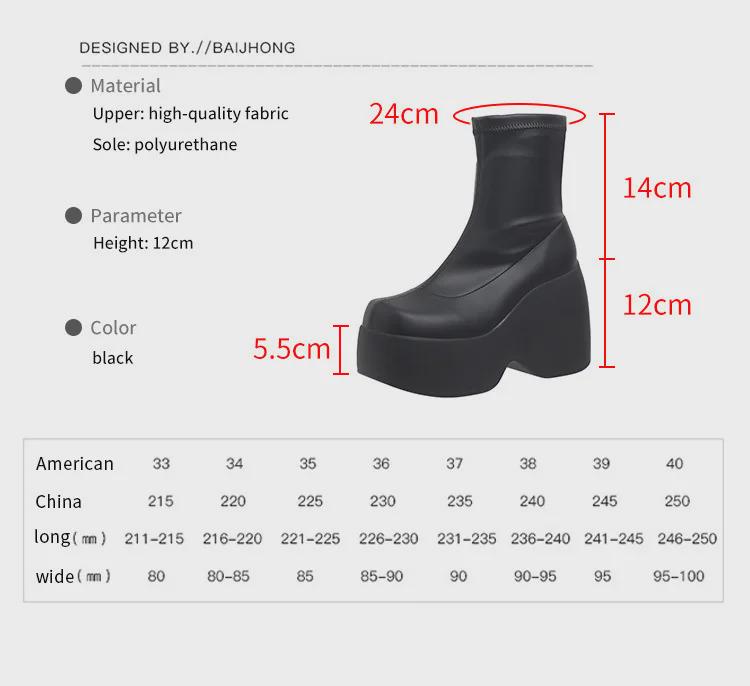Dropshipping2024 Punk Thick-Soled Wedge High-Top Boots 40-43: European & American Fashion Women's Boots