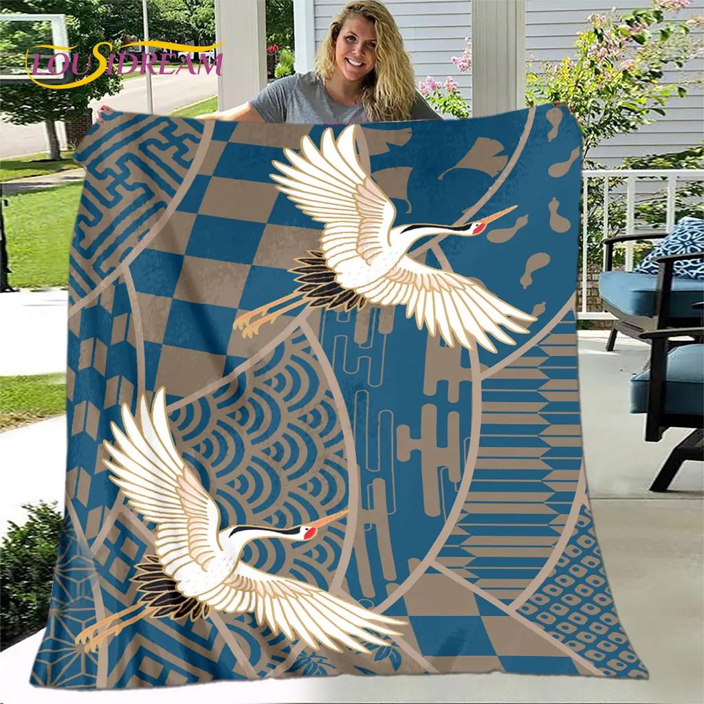 3D Classical Chinese Crane Blanket,Flannel Blanket Throw Blanket,Warm Blanket for Home Living Room Bedroom Beds Sofa Picnic Kid