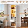Display Cabinet with LED Lighting, Bookcase with 1 Drawer, 12 Compartments, Collectibles, Wine, for Living Room Dining Room Office, white, 55x40x200cm