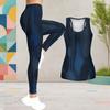 Women Plus Size Two Piece Set Scoop Neck Sleeveless Dark Blue Beige Printed Tank Top Fitted Pants