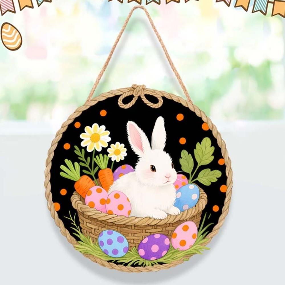 Rabbit Door Hanging Ornaments Egg Easter Day Door Decoration Cafe Wooden Easter Pendant  Doorway