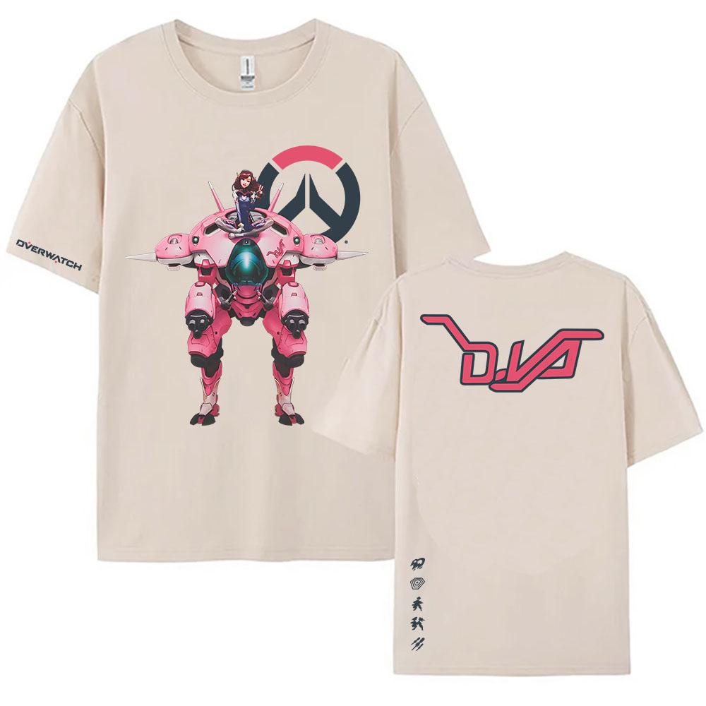 Overwatch 2 D.Va Fusion Cannons Tshirts Loose Women Men O-neck T-shirt Streetwear Game Graphic Printing Clothing Casual Tees