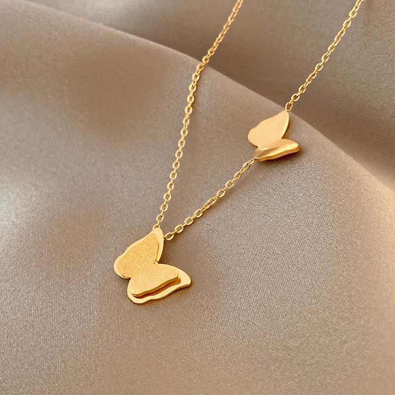 Custom 316 Stainless Steel Jewelry Gold Plated Butterfly Heart Bow Pendant Simple Zircon Necklace Jewelry for Women
