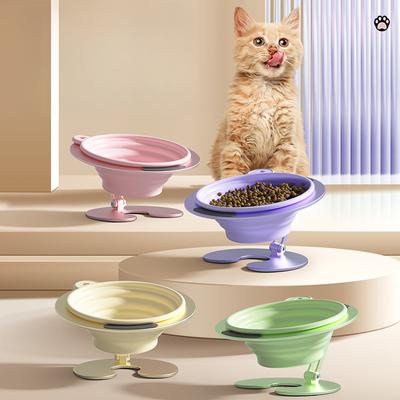 Pet Cat Bowl Holder Creative Adjustable Storage Cat Food Skew Spit Food Bowl Household Neck Guard Portable Folding Pet Feeders