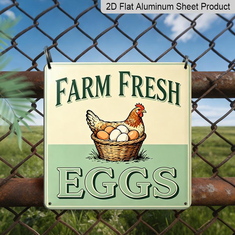 

2D Flat - 1pc, Vintage Metal Aluminum Sign, Outdoor Plaque & Wall Decor, Fresh Farm Eggs Sign, Rustic Kitchen Decoration, Cottage Wall Art, Market 20*20cm