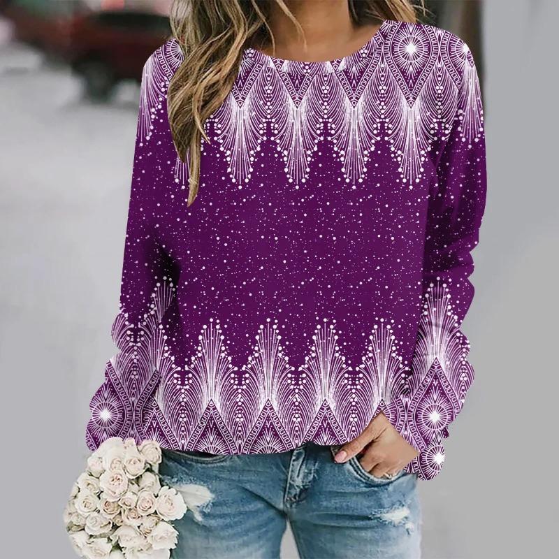 Plus Size Autumn and Winter New Fashion Round Neck Long Sleeve Printed Elegant Casual Loose Pullover Oversized Streetwear