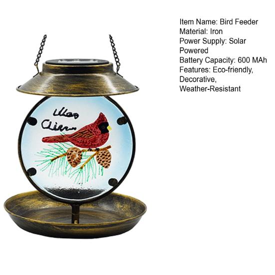 Solar Bird Feeder Decorative Night Light Bird Feeder Waterproof Solar Powered Garden Bird Feeder for Outside Yard Patio
