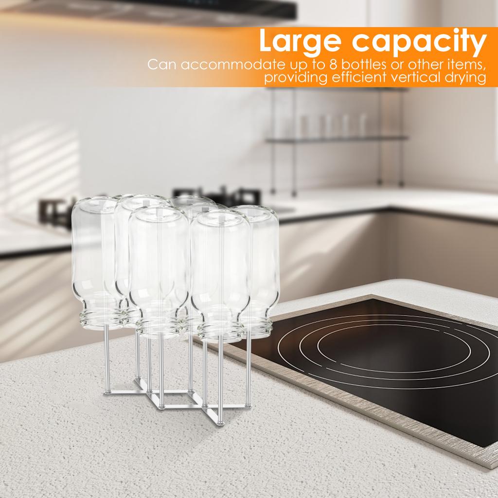 Foldable Baby Bottle Drying Rack Stainless Steel Vertical Cup Storage Rack Universal Kitchen Utensil Drain Rack for Countertop
