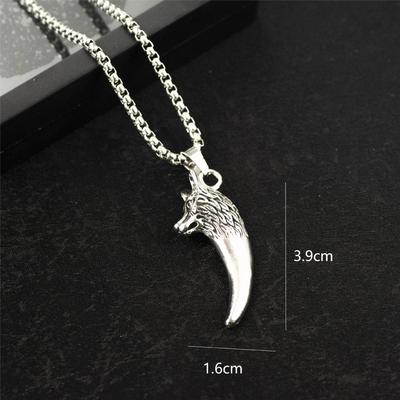 Hip Hop Vintage Wolf Head Metal Sweater Chain Men'S Domineering Wolf Fang Alloy Pendant Titanium Steel Necklace