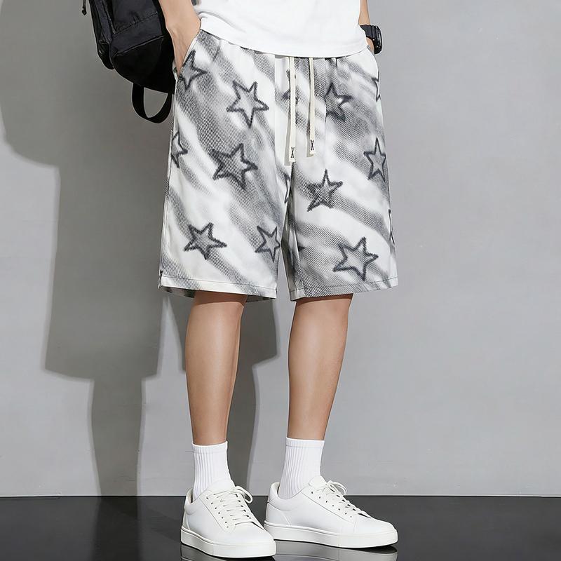 Men's Plus Size Star Print Tie Dye Casual Shorts – Elastic Waist Drawstring Loose Fit Summer Shorts (5XL-11XL)