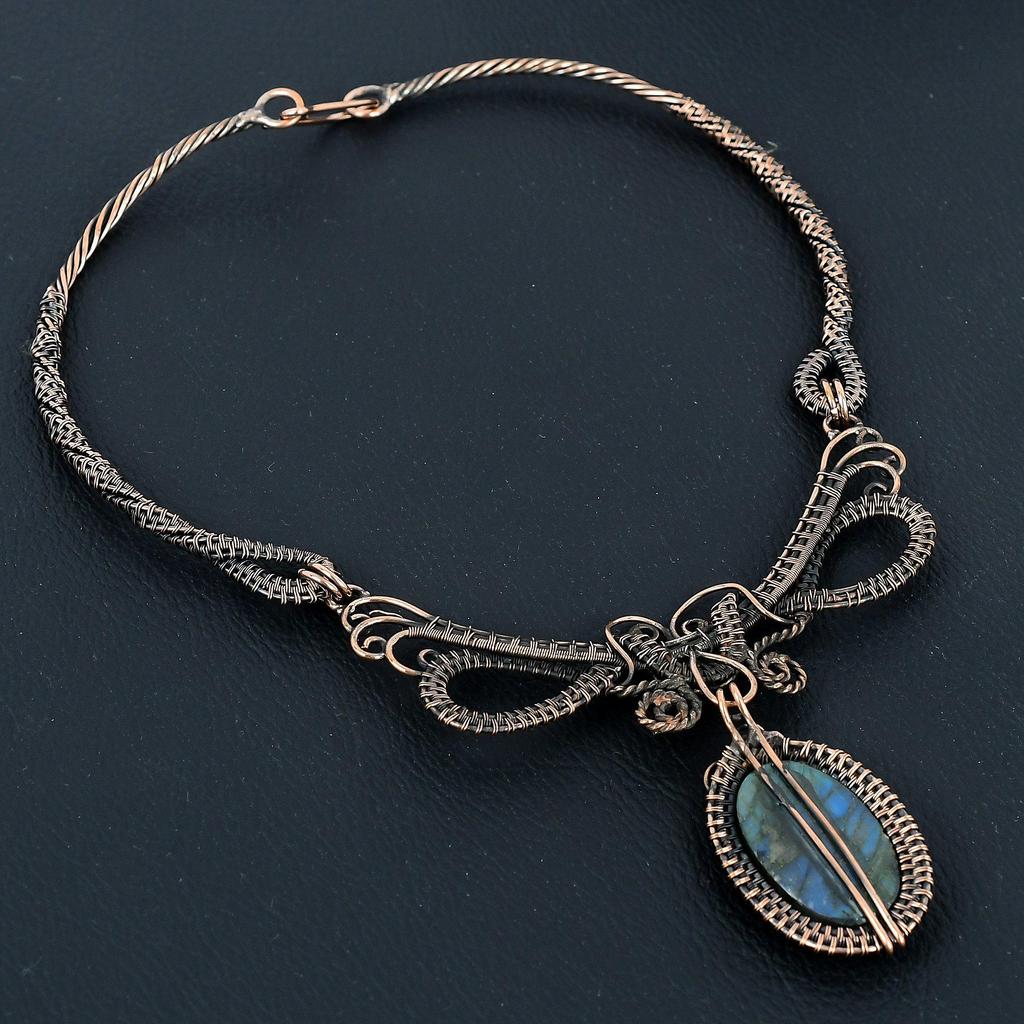 Labradorite Necklace Handmade Jewelry, 999 Copper Wire Wrapped Necklace Designer Gemstone Jewelry Adjustable Chain Necklace Gift For Mom