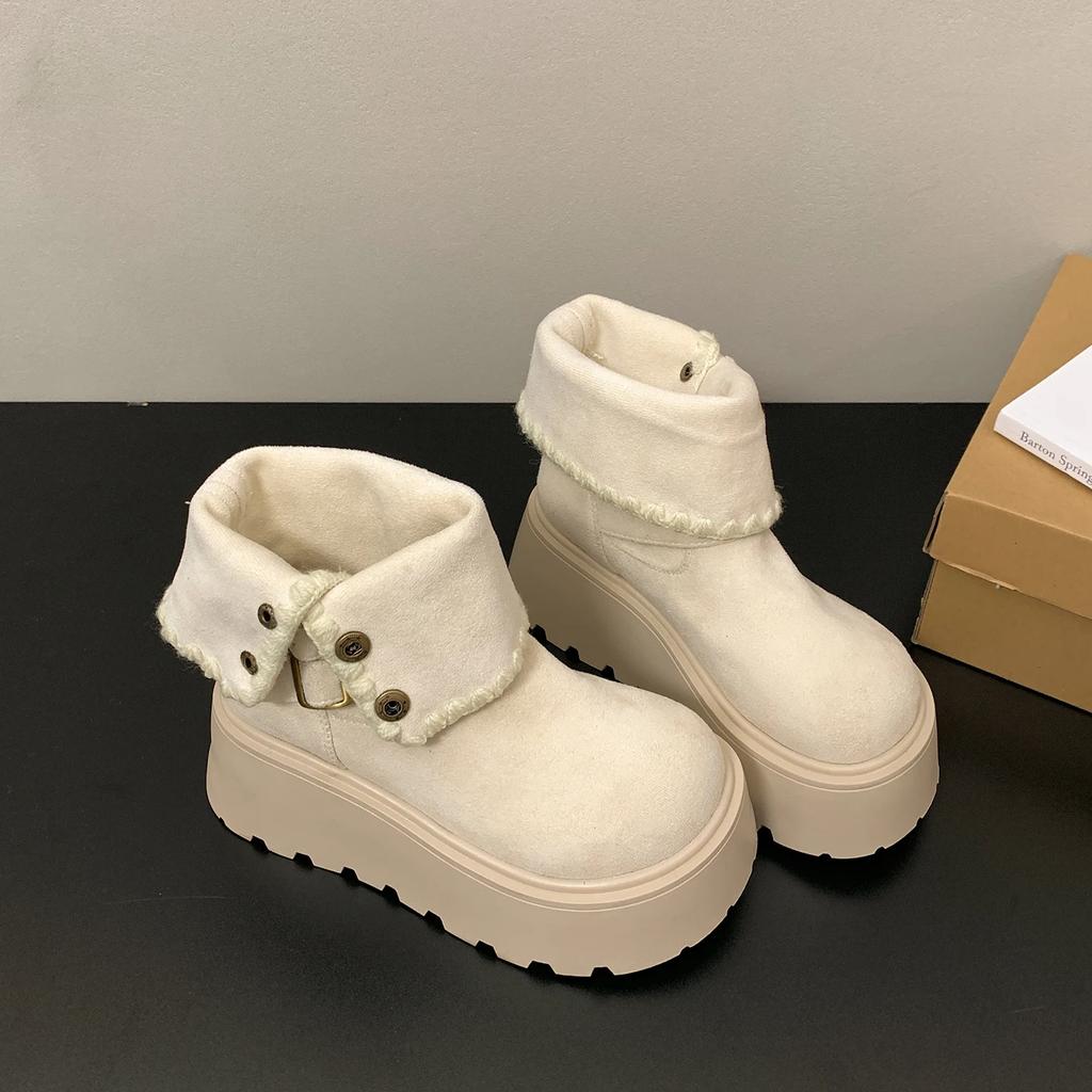 Winter Platform Thick Sole Women Snow Boots Height Increase Punk Style Women's Shoes Female Slip On Warm Cotton Short Booties
