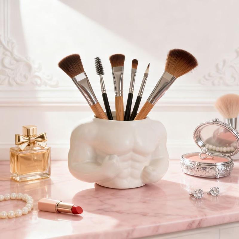 Creative Muscle Man Makeup Brush Cylinder Home Storage Ornament Office Desktop Decoration Makeup Brush Organizer Souvenir Gift