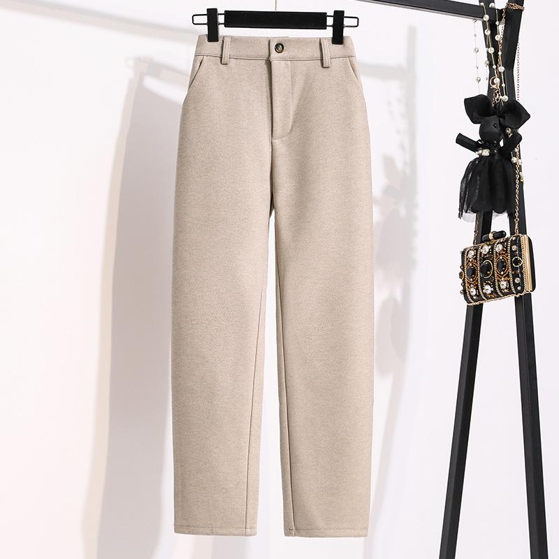 Förtjockade tweedbyxor för kvinnor höst och vinter Raka byxor i plusstorlek Casual byxor