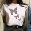 Short Sleeve Summer Fashion Women's Clothing Beautiful Watercolor Butterfly Printing White Ladies Casual Loose Personality TT-shirt