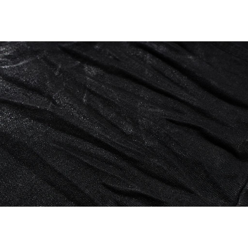 RogueWave Streetwear Schwarz Kleebeschichtete Bootcut für Männer und Frauen Gerade Baggy Lässige Schlaghose Übergröße Locker Denimhose