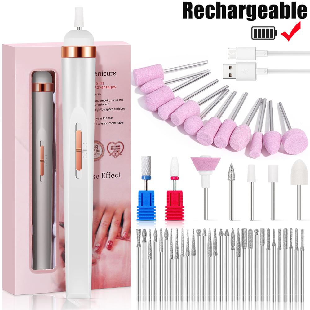 Electric Nail Polish Drill Set Machine With Light Portable With Battery Mini Electric Manicure Art Pen Tools For Gel Remover