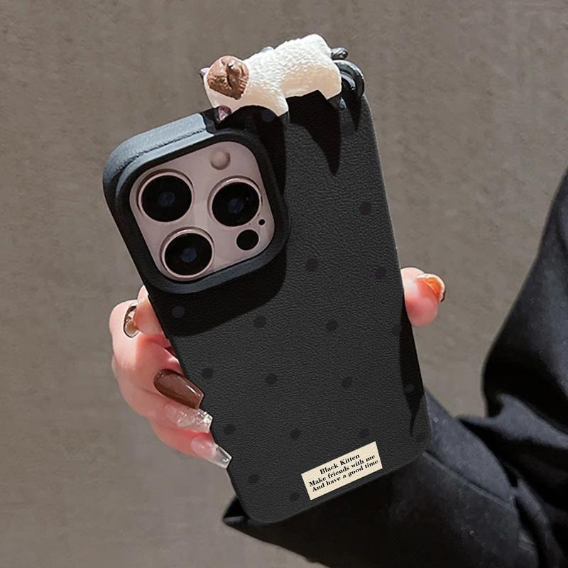 

Cute 3D Cat Dot Case For iPhone 17 Air 17 Pro Max Cover iPhone 11 12 13 14 15 16 Pro Max 14 16 Plus Soft Shockproof Cover Funda iPhone 15 чёрный