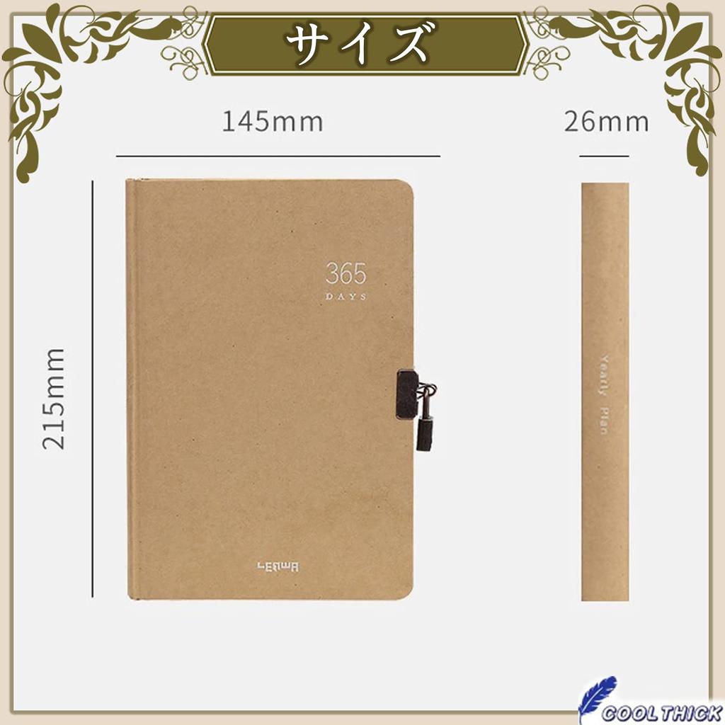 COOLTHICK Diary, Planner, Notepad, Lockable Notebook, Business Lock, 365 Days (Black)