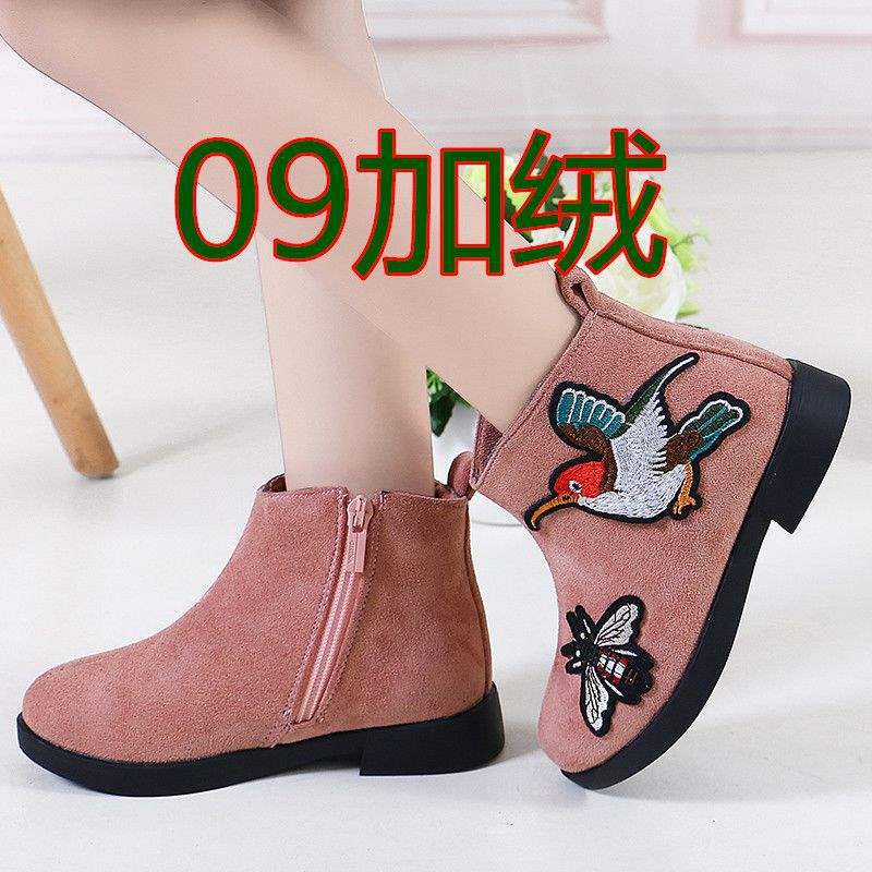 2025 girls autumn and winter retro shoes single boots princess shoes Korean version low tube velvet boots medium and older children cotton shoes s