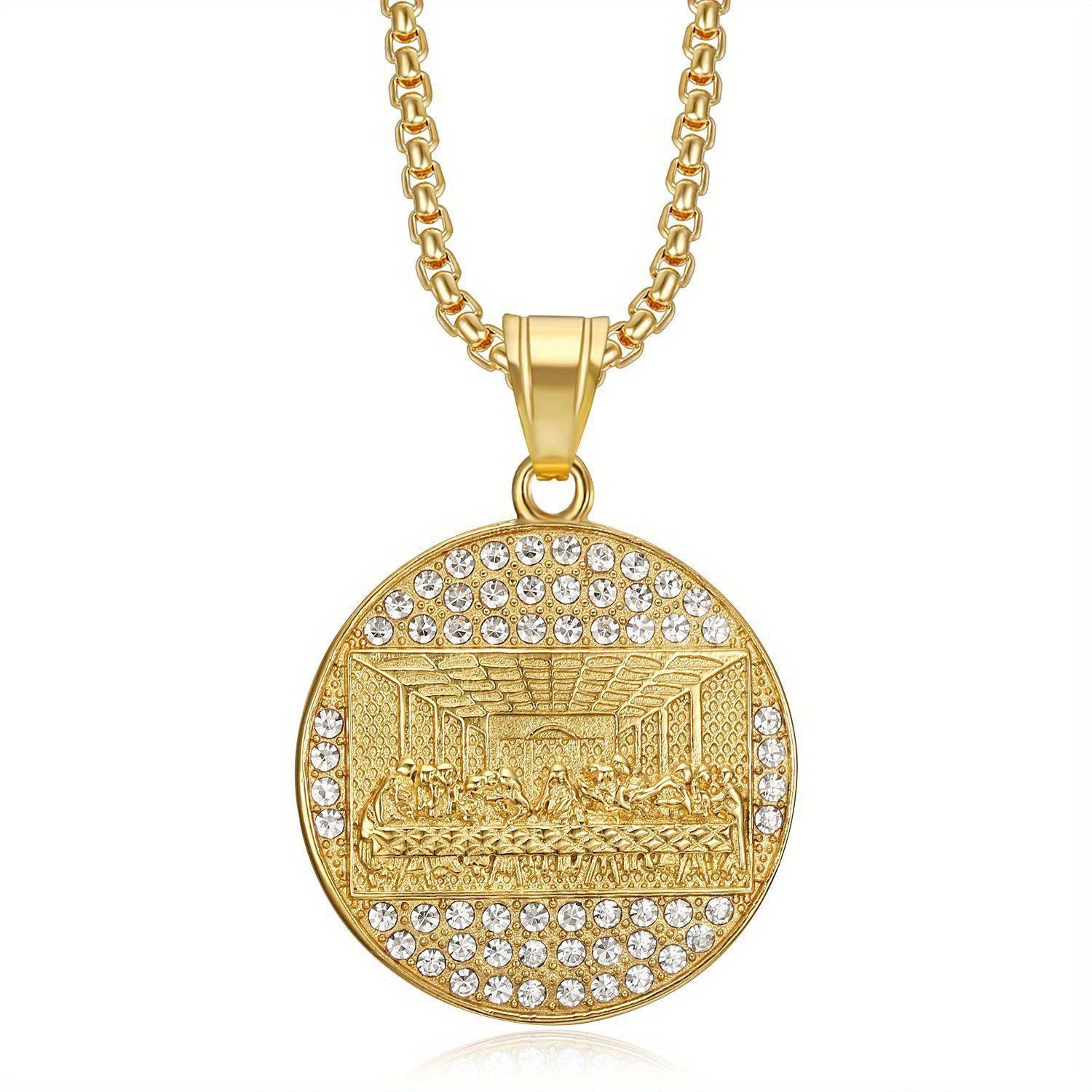 

Iced Out Apostles Pendant Necklace 14K Gold Plated CZ Bling Hip Hop Streetwear Jewelry for Men 18inch золотистый