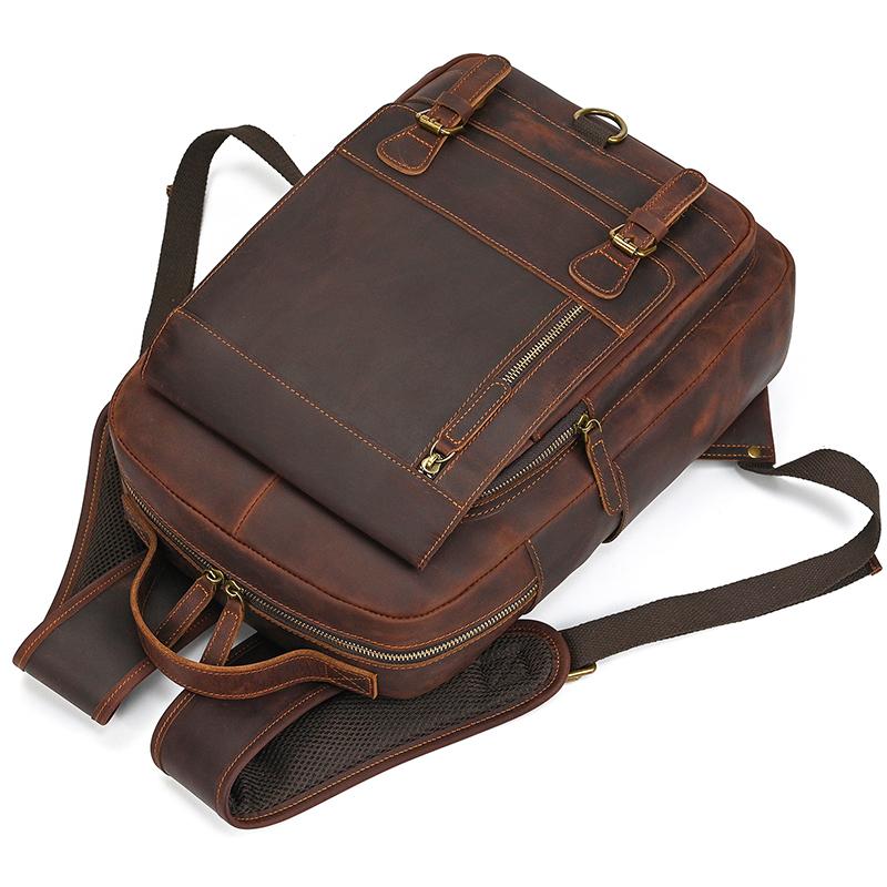 Crazy Horse Leather Men's Leather Backpack Bag Genuine Leather Computer Laptop Bags Men Male Travel Backpack Thick Cowhide Bag
