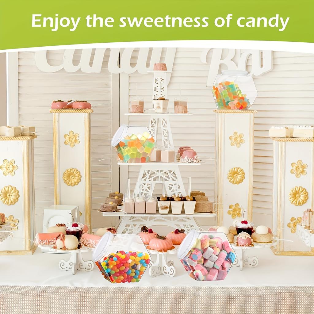 4pcs Hexagonal Plastic Candy Jar Clear Cookie Containers for Snacks Airtight Dry Goods Containers for Kitchen Pantry