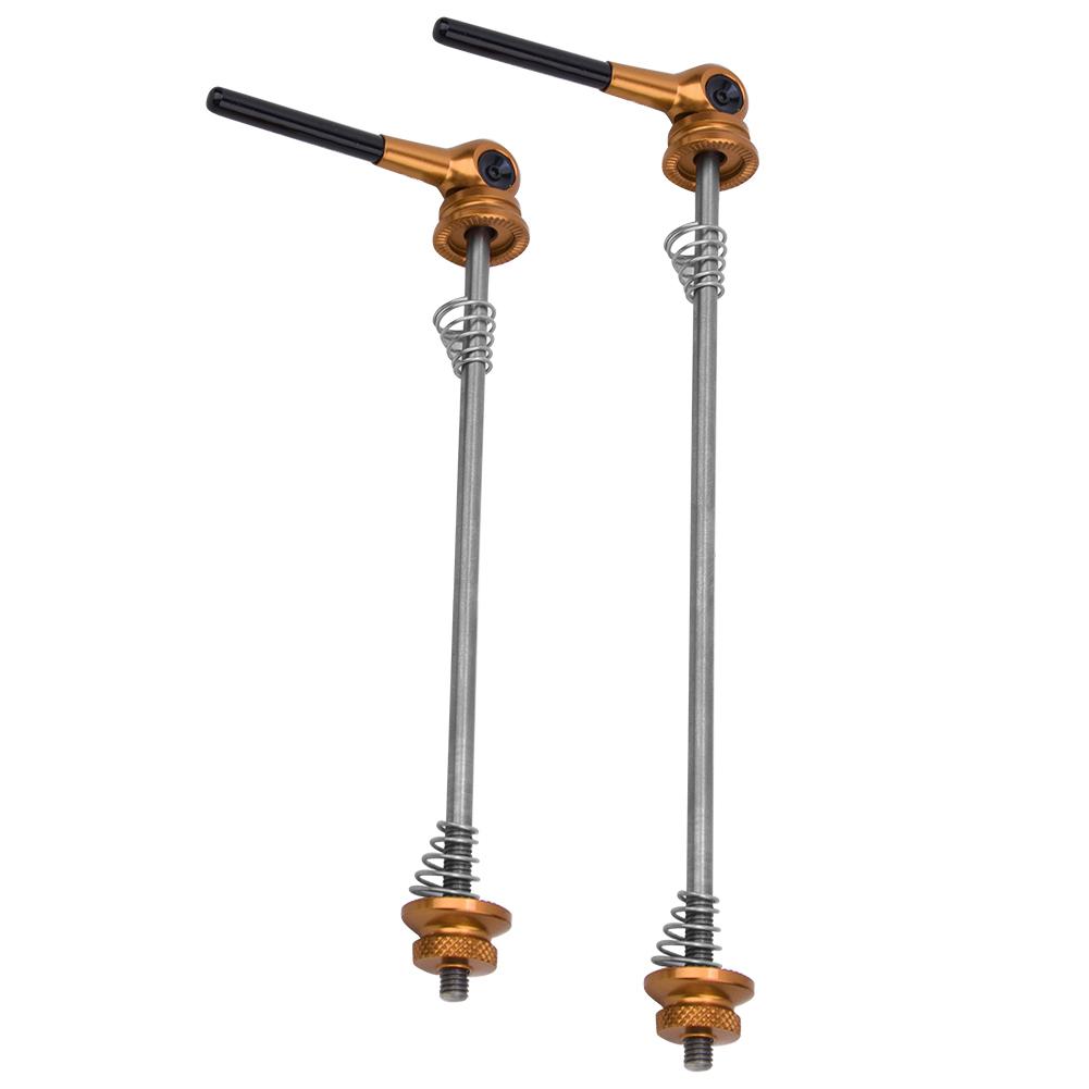 A Pair 6061 Aluminium Alloy TC4T Titanium Alloy Bike Quick Release Lever Front Rear Wheel Skewer SetGolden