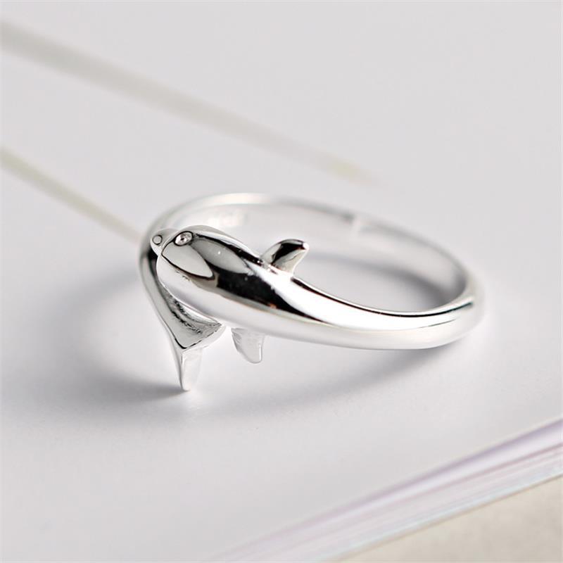 Yin Taifei Thai Silver Dolphin Love Open Ring - Korean Style Accessories