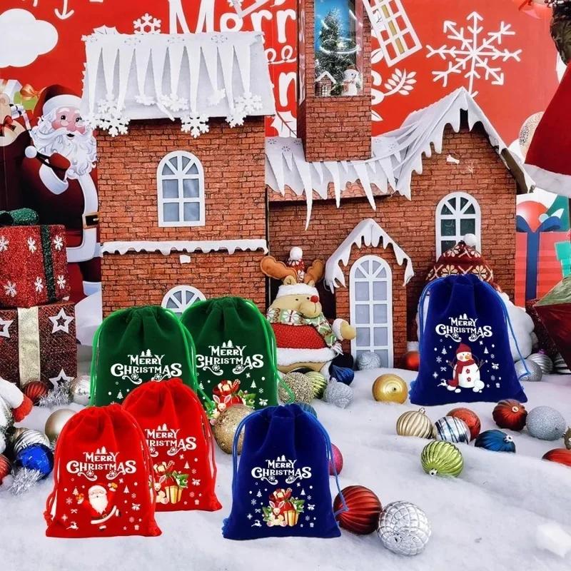 Christmas Velvet Drawstring Bag Candy Gift Pouch for Party Favors Holiday Decorations Christmas Tree Fillers Home New Year