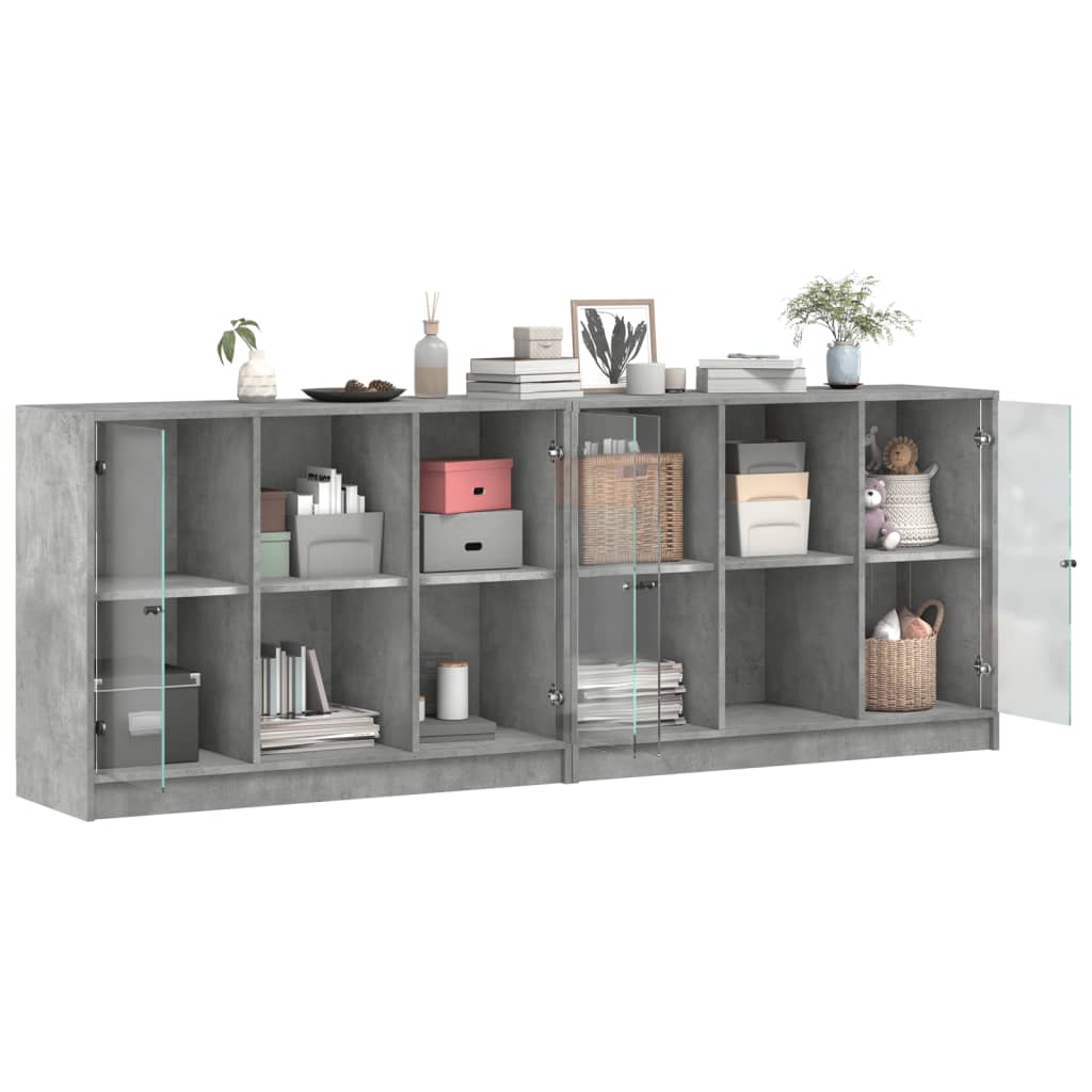 Bookshelf with Doors Concrete Grey 204 X 37 X 75 Cm Engineered Wood