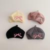 Girls Beret Embroidered Bow Baby Wool Knitted Hat Cute Children Winter Warm Baby Cap