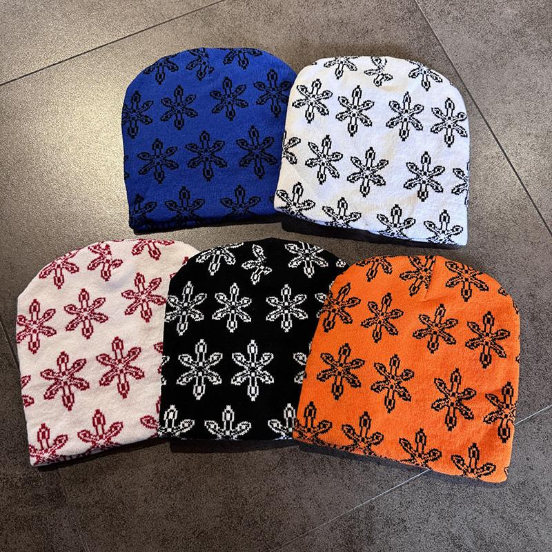 Floral Double Pattern Sided Knitted Hat Ear Protection Hood Cap For Outdoor Use