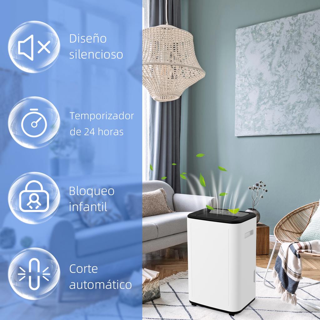 Electric Dehumidifier, 6 L Tank, 20 L/Day, 3 Modes, 2 Speeds, Timer, 33.5 x 26 x 53 cm, White