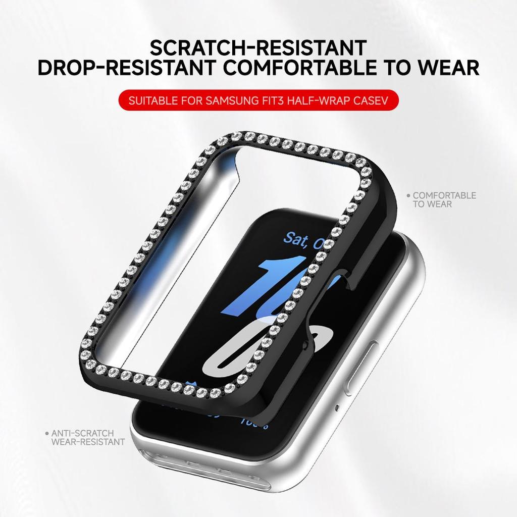 Bling PC Hollow Case For Samsung Galaxy Fit 3 Samrt Watch Strap Diamond Crystal Bumper Protective Cover Screen Protector Fit3