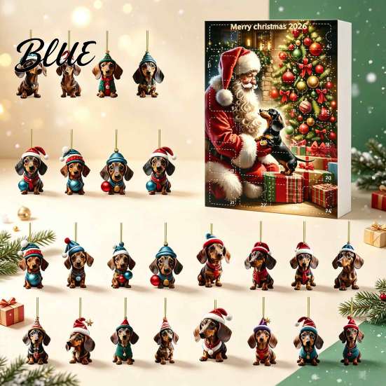 Decorazioni Natalizie a Tema Bassotto Calendari dell'Avvento 2026 24 Giorni Ciondolo Acrilico 2D Decorazioni per Albero di Natale Calendario del Countdown Collezionabile