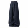 Jeans Larghi Straight Casual Lunghi Vintage Americani in Raw Denim con Cuciture a Contrasto per Uomo
