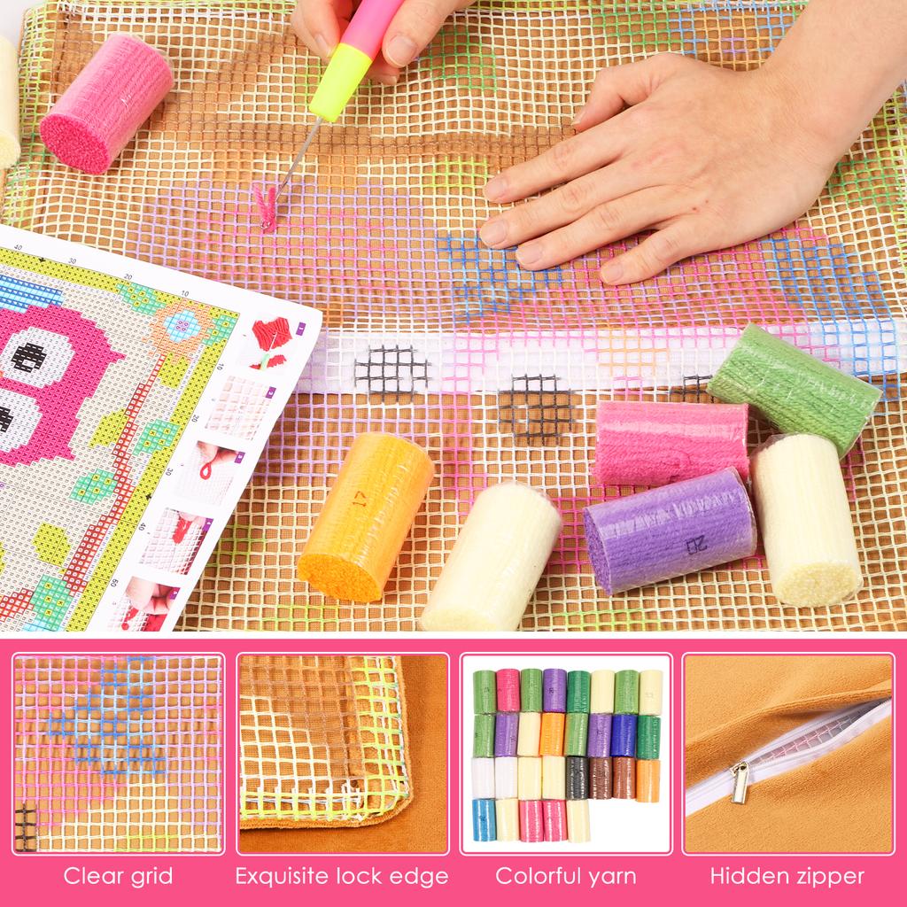 Knüpfkissen-Set für Erwachsene 17 Zoll DIY Knüpfkissenbezug-Sets mit Häkelgarn Handarbeit Kissenbezug Nadelarbeit