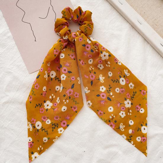 Women Hair Band Floral Printing High Elasticity Long Ribbon Hair Tie Ponytail Bun Half-Tied Hairstyles Chiffon Fabric Hair Accessory