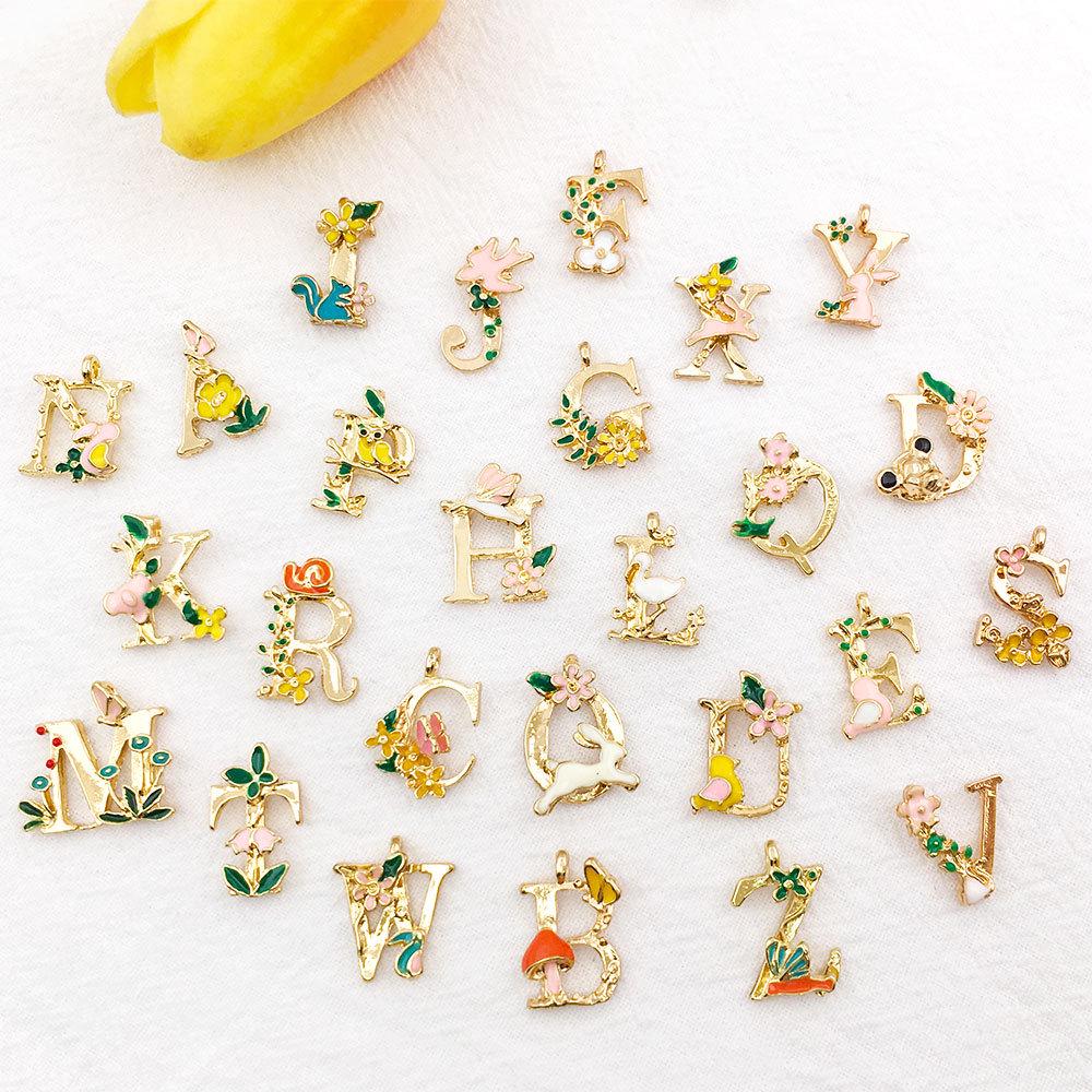 Colorful English Letter Pendants - Alloy Jewelry Accessories, Plated and Oil-Dripped, Set of 26 Random Handmade Pieces.