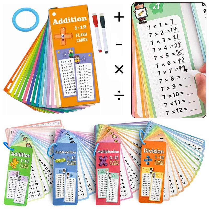 Schede Allenamento Matematica Lavabili, Addizione, Sottrazione, Moltiplicazione, Divisione, Pratica Matematica, Ausilio Didattico Montessori per Bambini